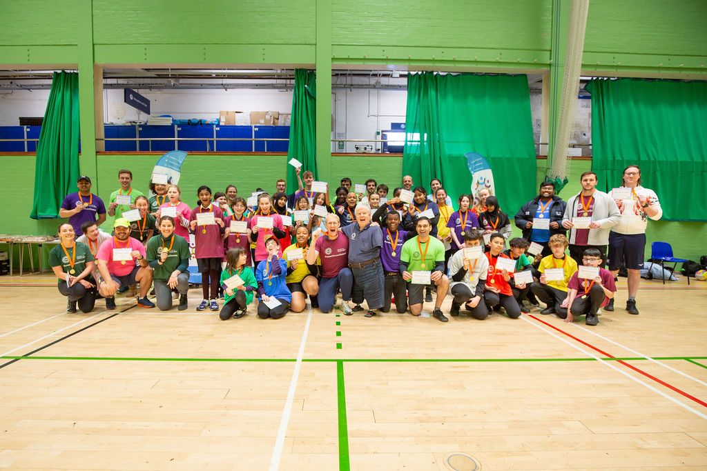 PowerHouseGames all participants grouped in a sports hall