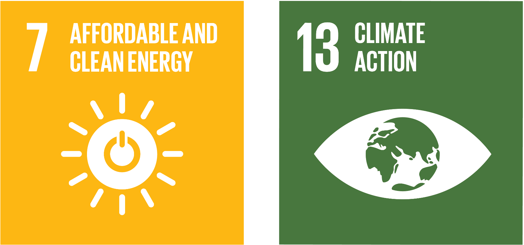 Hello logo for SDG7, Green logo for SDG13