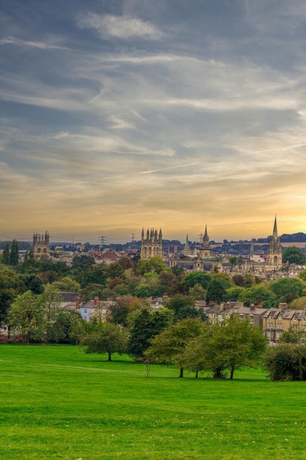 View of Oxford skyline from parkland on the outskirts of the City